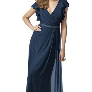 Dessy Collection Sequin Flutter Sleeve A-Line Gown